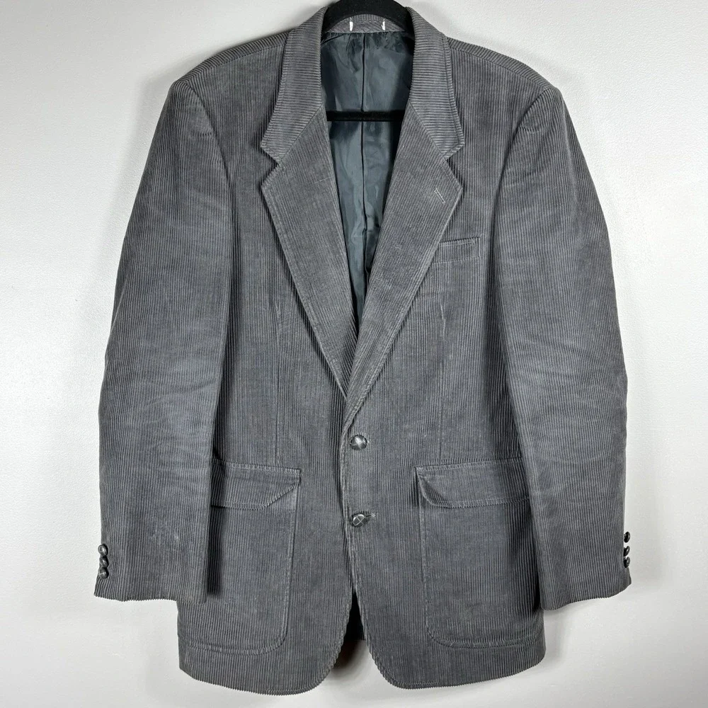 The Mens Store 42L Gray Corduroy Two Button Single Vent Sport Coat Blazer VTG